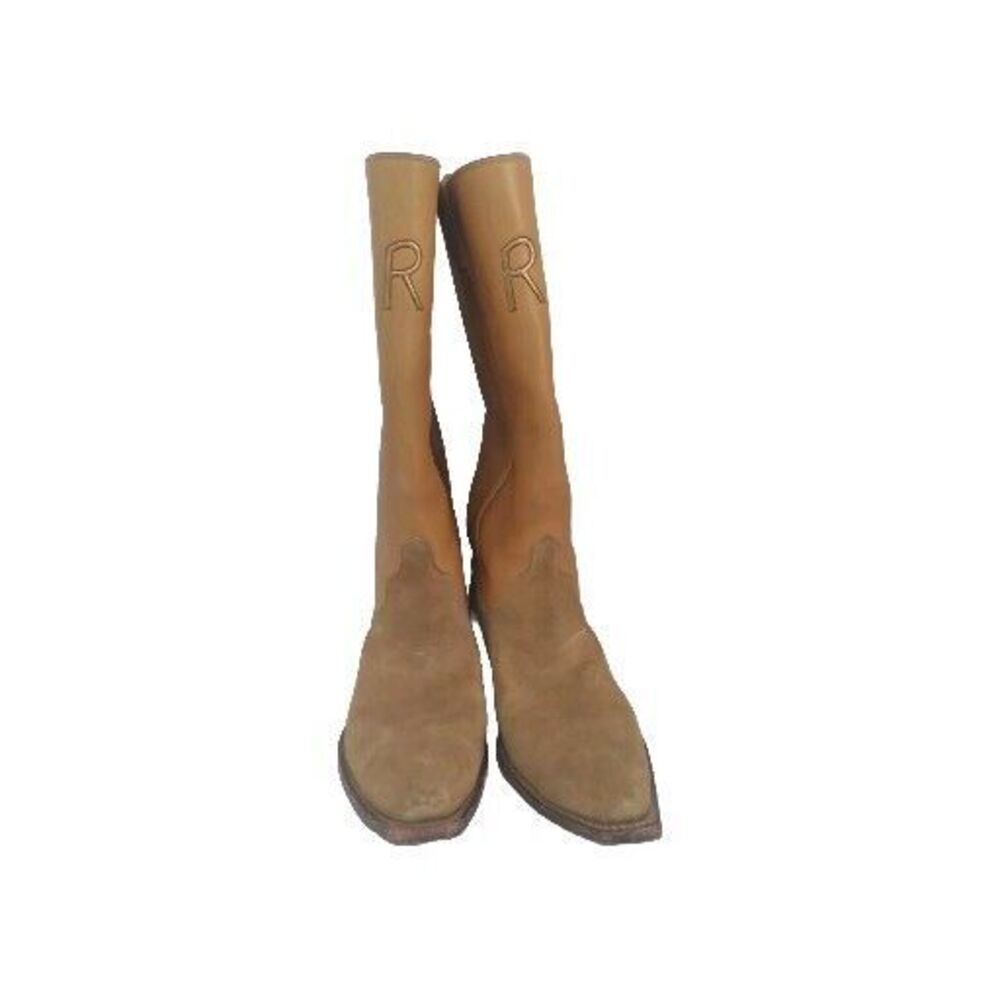 Western Cowboy Boots Suede Leather Tall Pull‎ On Boots Tan Size Unknown